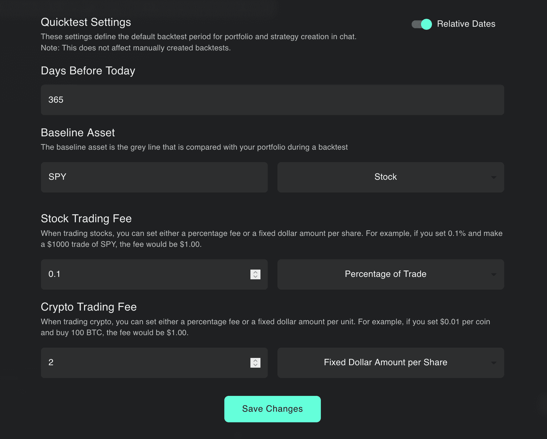 Advanced Chat Settings shows the new fee configs